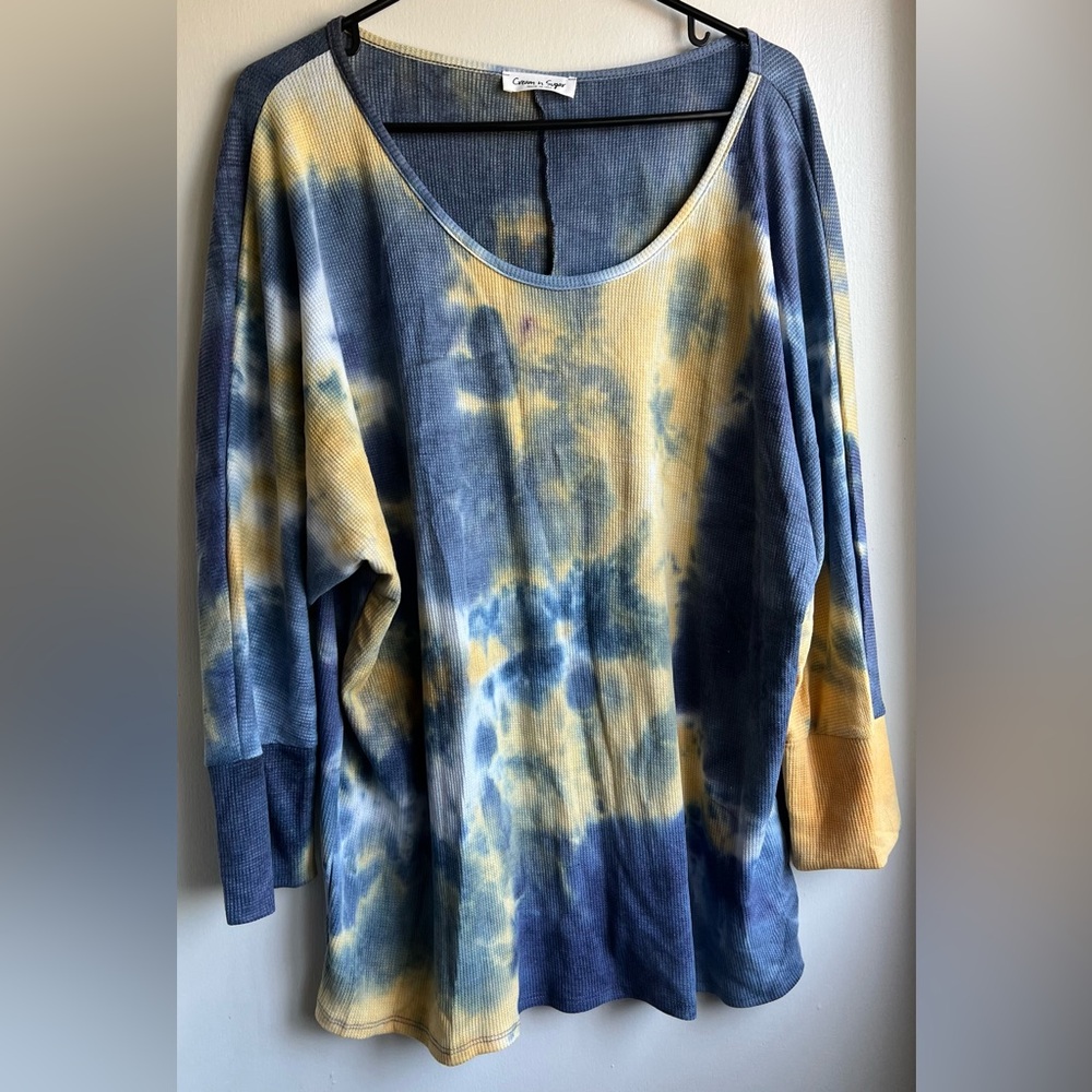 NWOT Cream & Sugar Blue and Yellow Tie-Dye Long Sleeve Top